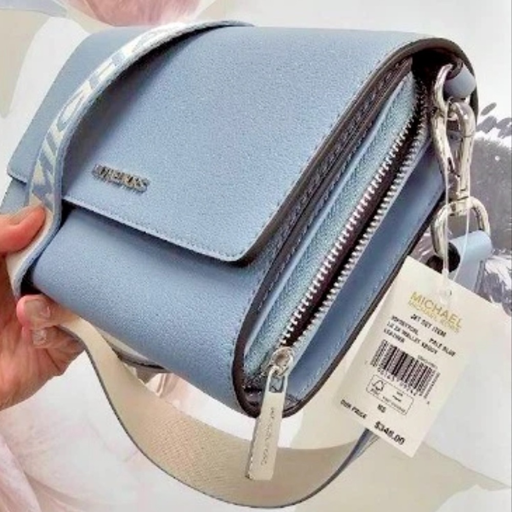 Michael Kors Jet Set Large Leather Crossbody Blue Bag New - Picture 5 of 5